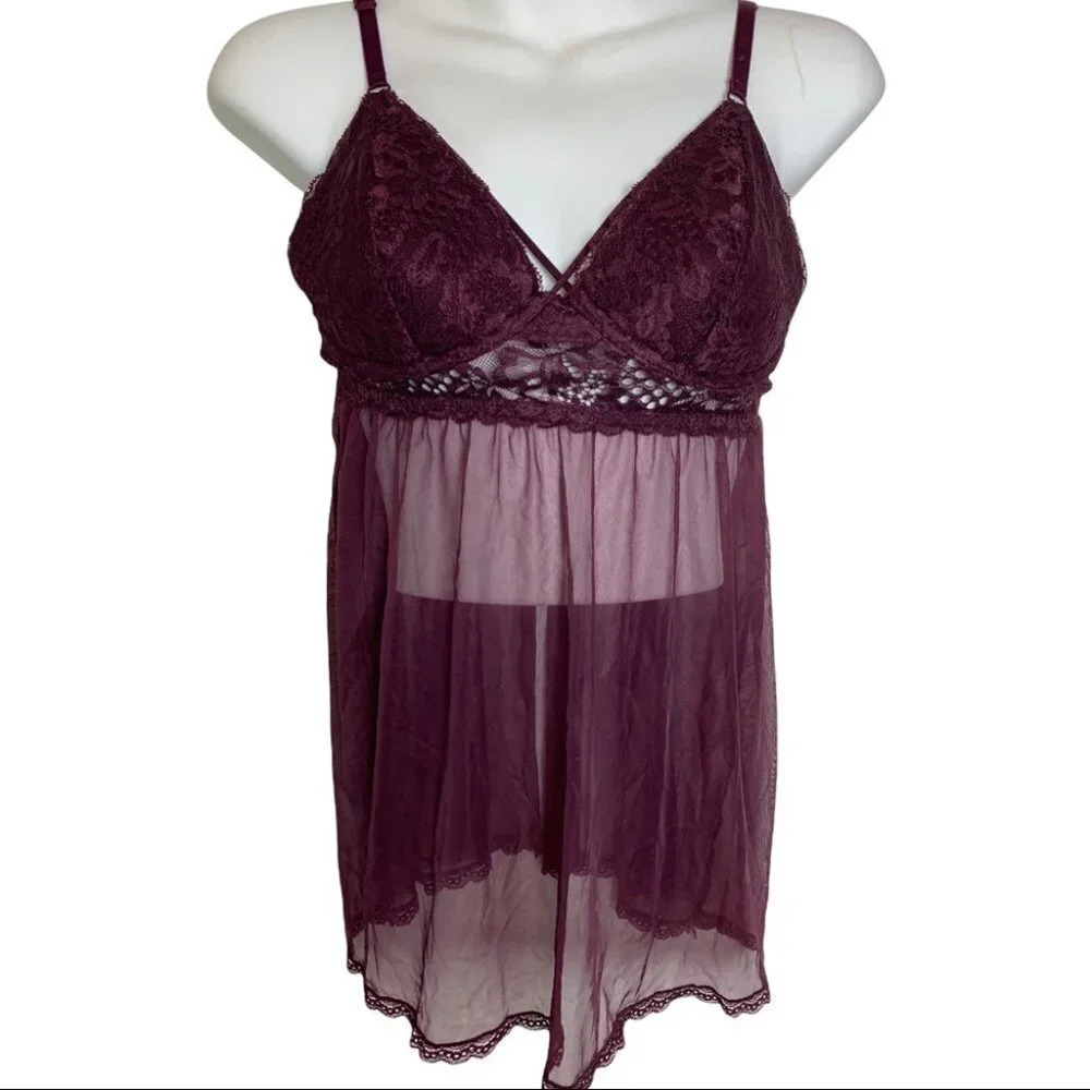 La  Senza Purple Lace Sheer Baby Doll Size Medium